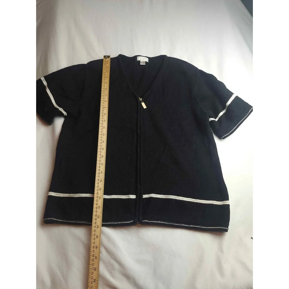 Christopher Banks Womens XL Black Short Sleeve Zip Front Cardigan